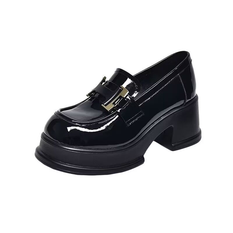 High-heeled platform loafers 2025 spring and autumn new small height-increasing single shoes British style one-pedal small leather shoes women