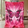 Pig with Flower Necklace Among Butterflies and Roses Theme Blanket Lightweight Warm Flannel Blanket Decorative Throw Blanket for Home Decoration