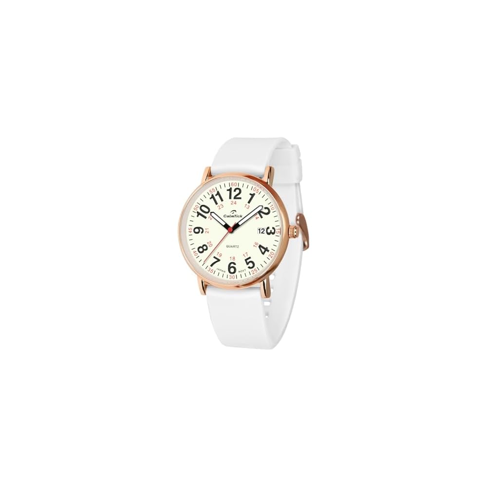 CalmTick Nurse Watch Analog Simple Stylish Waterproof Luminous Unisex Rose Gold White