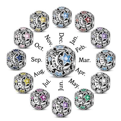 New 925 Silver 1-12 Month Birthday Zircon Beads Pendant Charms Fit Original Bracelet DIY Female Jewelry Gifts