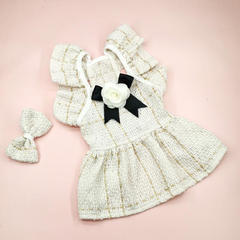 Pet Woolen Dress Bow Skirt Flower Dog Cat Clothing Cute Plaid Skirt Pet Supplies Dog Dresses for Small Dogs Puppy Clothes Skirt
