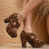 Chaussures Mary Jane Vintage pour Femmes Daim Léopard Cuir Talon Épais Plateforme pour Femmes Confortables Escarpins Talon Haut Taille 35-43
