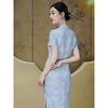 New Chinese cheongsam 1011 new temperament improved blue summer simple and elegant long slim dress