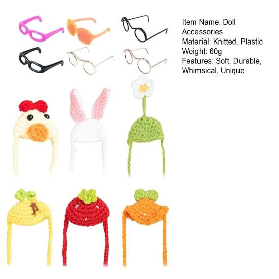 Mini Knitting Hats with Sunglasses Cute Mini Goose Outfits Soft Knit Hat Sunglasses Decorations for Magnetic Goose Statue Small Pets