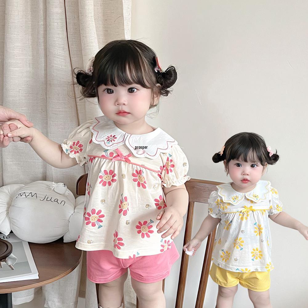 

2025 Korean Style Summer Floral Shorts Set for Toddler Girls 80 рожевий
