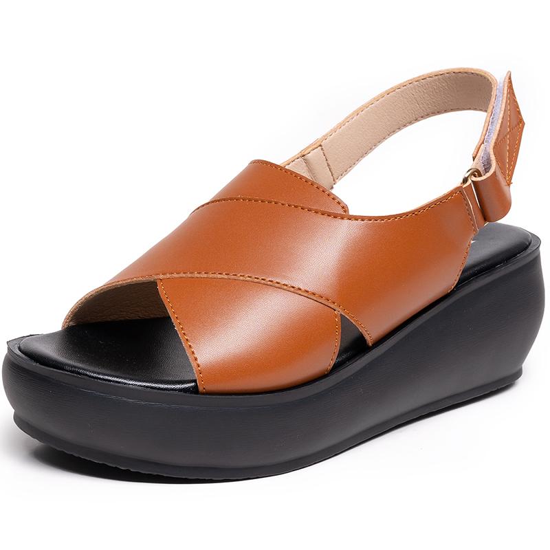 Fashion GKTINOO Women's Sandals Genuine Leather Platform Sandal 2025 Summer Thick Sole High Heels Ladies Sandal Summer Shoes For Women