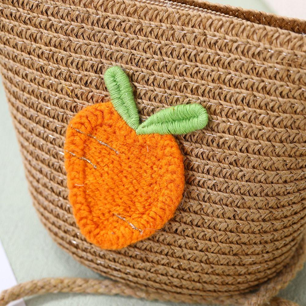 New Straw Crossbody Bag Fruit Woven Coin Purse Handbag Girls Kids