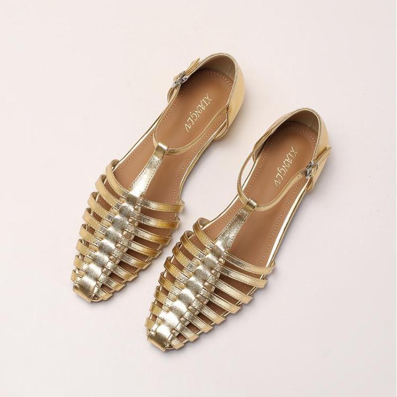 Fashion 2025 Summer New Hollow Out Woven Sandals Low Heels Women's Sandals Casual Outwear Retro Roman Shoes for Woman Sandalias Mujer