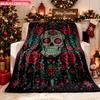 Blanket 1pc Skull with Floral Design 2D-printed Flannel Throw Blanket-soft and Cozy Suitable for Use On the Sofa While Traveling a