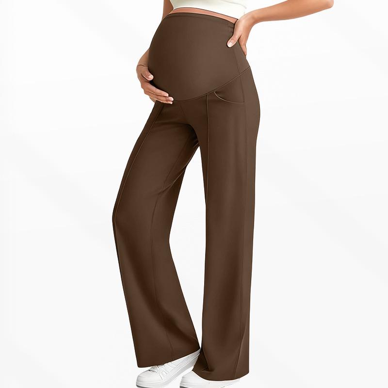 High Waist Maternity Pants,High Elastic Breathable Straight Wide Leg Trousers With Belly Support,No Tight Pressure On Abdomen For Pregnant Women