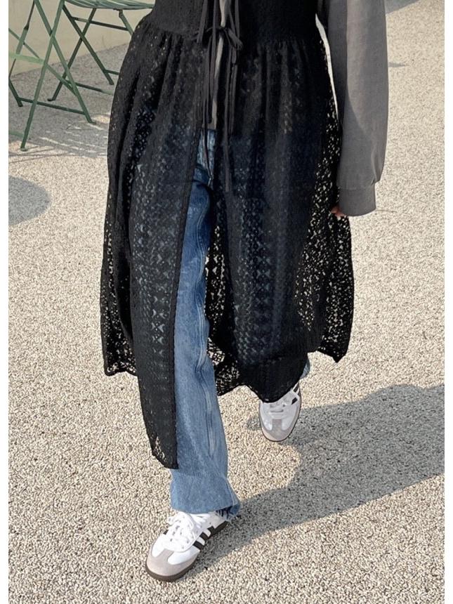 Korean Chic Lace See-Through Strappy Dress & Tie Cardigan - 2026 Spring/Summer Collection for Women