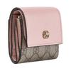 Gucci GG Marmont Leather & Canvas Bi-Fold Wallet, Pink with GG Supreme Base, Gold GG Hardware, Women's Mini Wallet for Daily Use 837957-AAFXM-5743