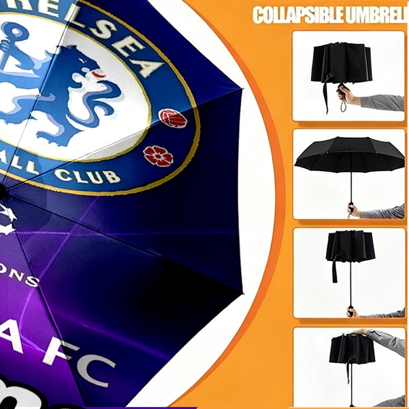 Custom Name Personalized Football Club F.C Print Umbrella, Auto Open Close, 8‑Rib Sturdy Frame, Commute Camping Hiking Use, Birthday Gift