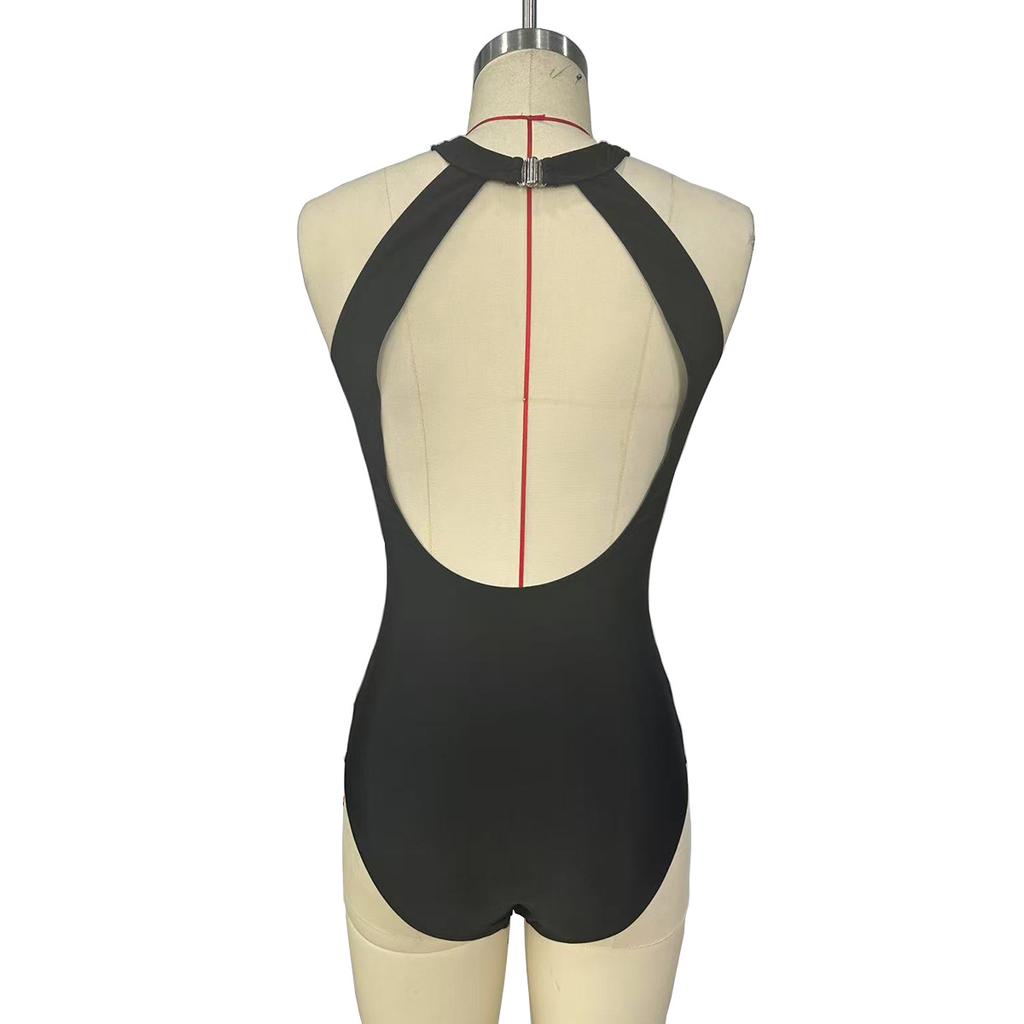 Spring and Summer European and American Fashion Sexy Striped Printed Mesh One-piece Swimsuit Women's Bikini Swimsuit