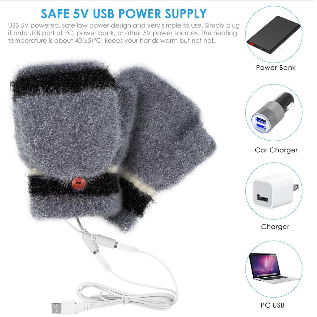 Beheizte Fingerhandschuhe, Fäustlinge, USB, doppelseitig, wärmer, Laptop-Handschuhe für den Winter