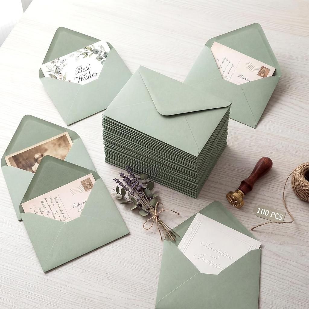100 Pack Sage Green Envelope 5 x 7 in Self Seal Blank C5 C6 Envelopes for Wedding Invitations Birthdays Greeting Cards Thank You Cards Baby Shower