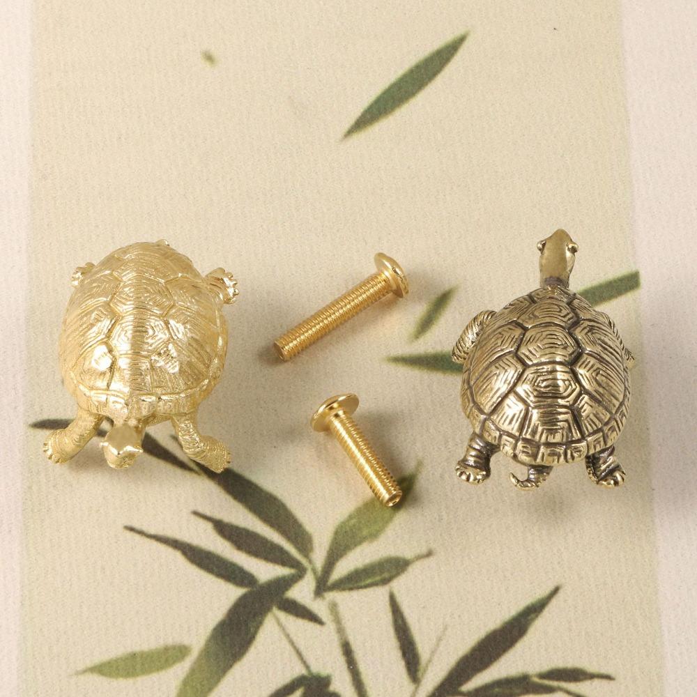 Retro Golden Coin Turtle Brass Handle Vintage Wardrobe Drawer Pulls Cabinet Door Knobs  Kitchen