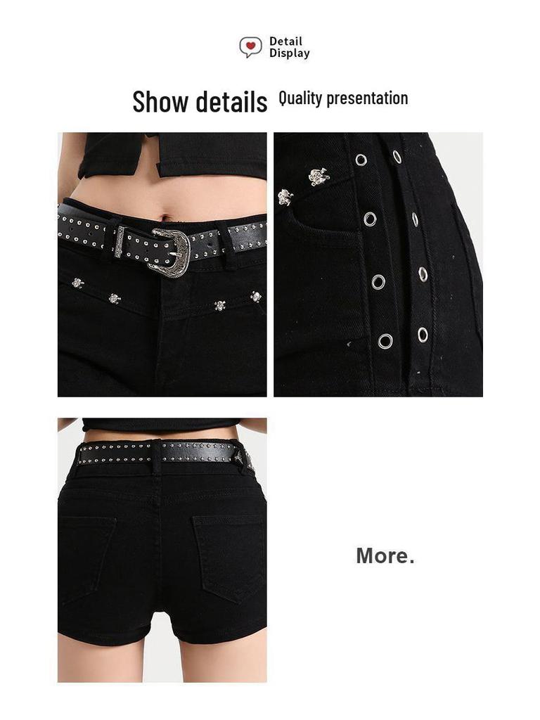 Korean-Style Sexy High-Waisted Rivet Denim Hot Pants - Plus Size, Hip-Hugging Summer Shorts for Women 2025