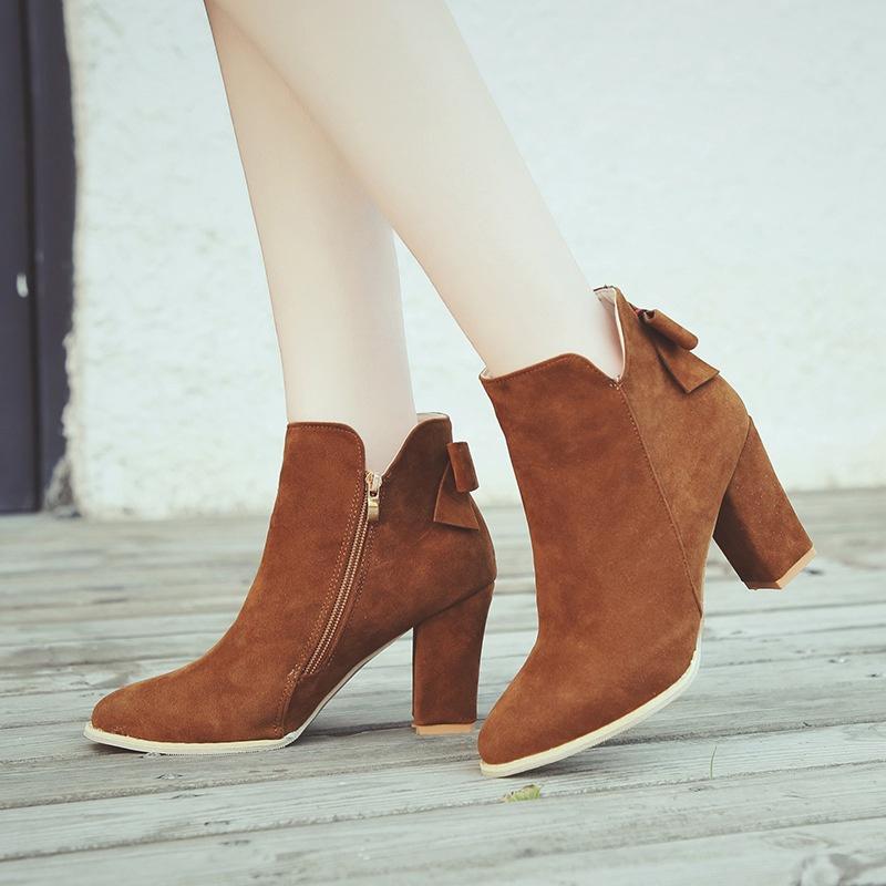 Thick Girl Woman High Heel Ankle Boots Lace Up Peep Toe Leather Shoes Winter