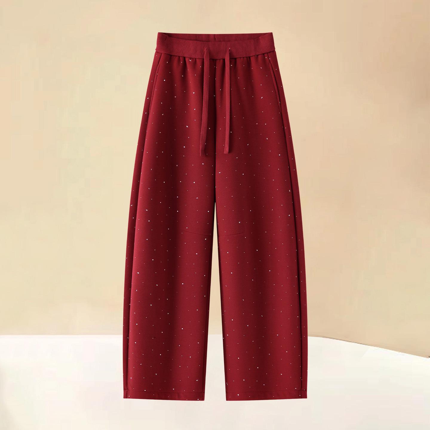 

2026 Women s Red Hot Curved Leg Winter Pants: Plus Velvet Wide-Leg Design for Warmth and Style 28/L