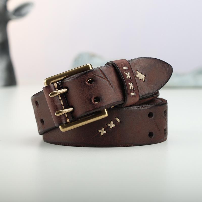 Retro Trend Personality Belt Men'S Genuine Leather Handmade First Layer Cowhide Men'S Jeans Belt Casual Jeans