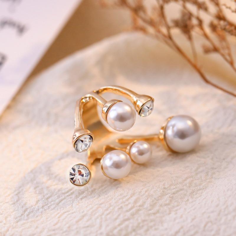 Übertriebener zweilagiger Perlenring Nischen-Design Unregelmäßig mit Diamanten besetzter offener Ring Modischer Schmuck für Damen Geschenk