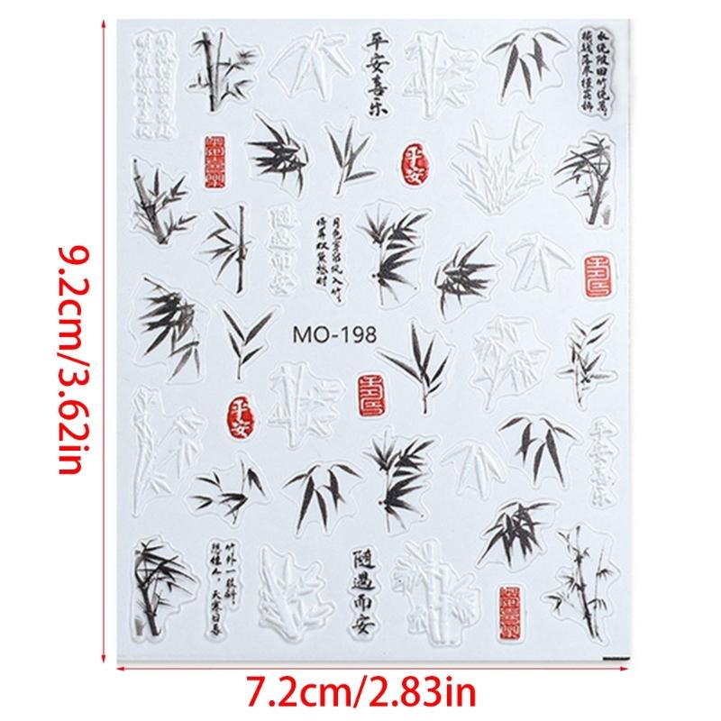 Chinese Style Nail Sticker Nail Decals Embossed Self Adhsive Sticker Chinese Bamboo for Women Girls DIY Nails Manicure