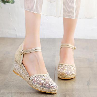 Sandali con Zeppa in Pizzo e Rete da Donna Estivi - Versatili, Traspiranti, a Punta Chiusa con Stile a Fascetta Singola con Fibbia.