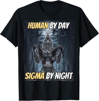 Mensch bei Tag Sigma bei Nacht Cool Lustig Wolf Sigma Alpha Meme T-Shirt