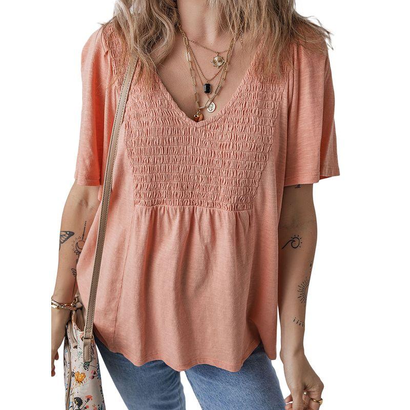 US Shiying Loose Solid Bid V neck pullover Women 2025 Summer New Simple Short sleeve T-shirt Women