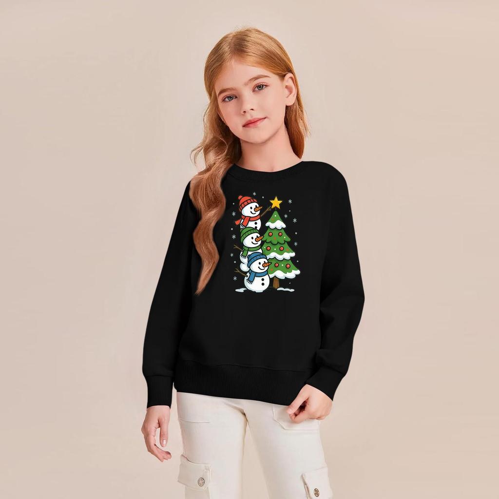 Kids' Fashion Loose-Fit Casual Long-Sleeve Christmas Print Oversized Crewneck Sweatshirt