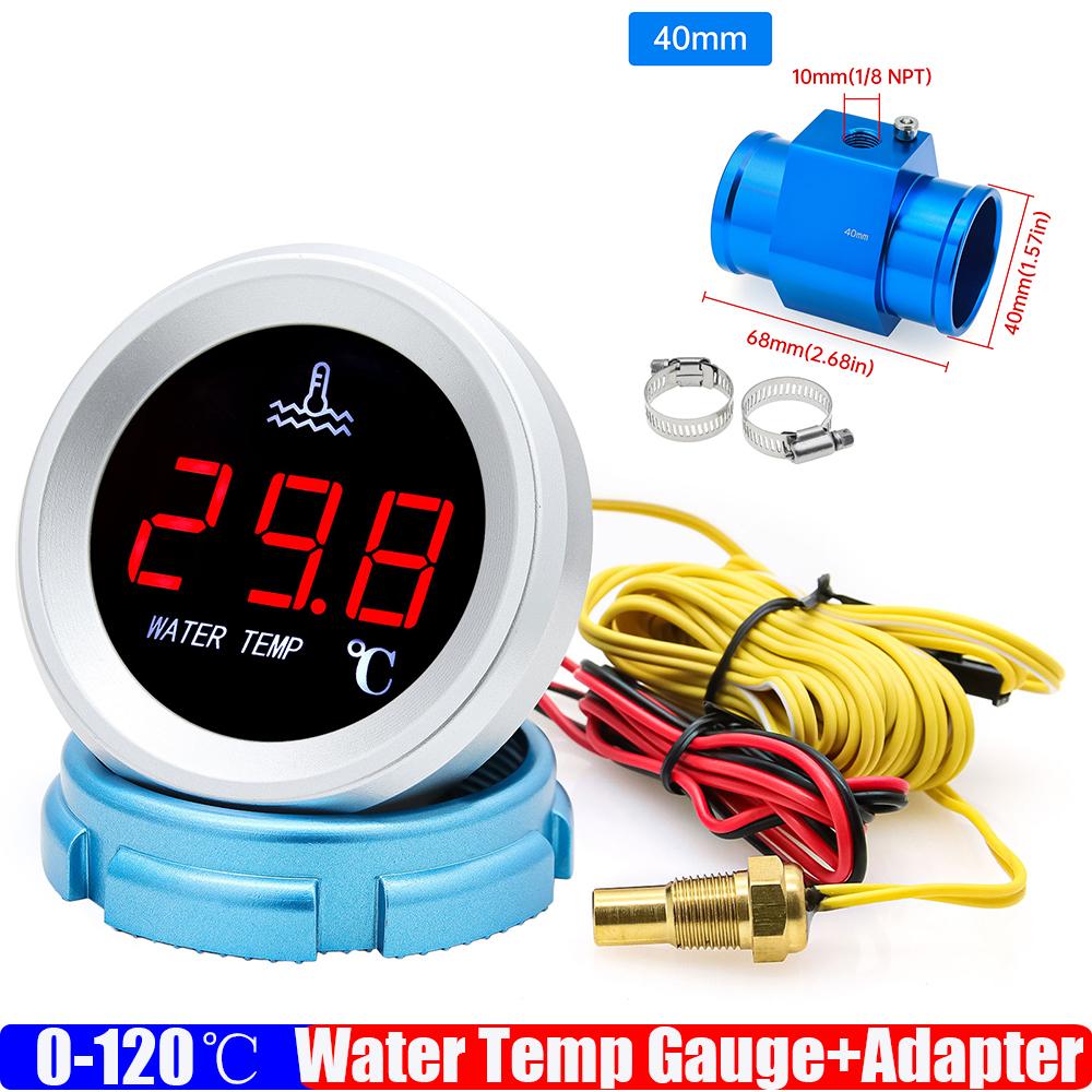 Digital 0-120℃ Water Temperature Gauge with Alarm Radiator Tempe Joint Pipe Sensor Hose Adapter 26-40mm for Gasoline Diesel Car