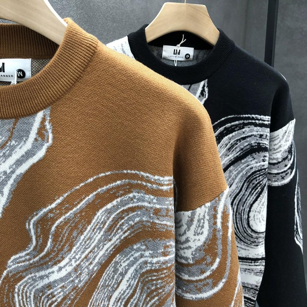 Wiosna Nowa Męska Koszula z Nadrukiem Długi Rękaw Przystojna Modna Męska Układająca się Elastyczna Bielizna Sweter Casualowy Top