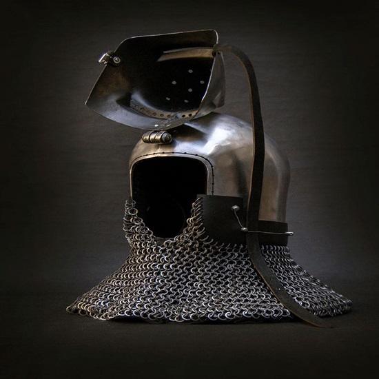Medieval Pigface Bascinet Helmet with Aventail  Knight Hounskull Helmet