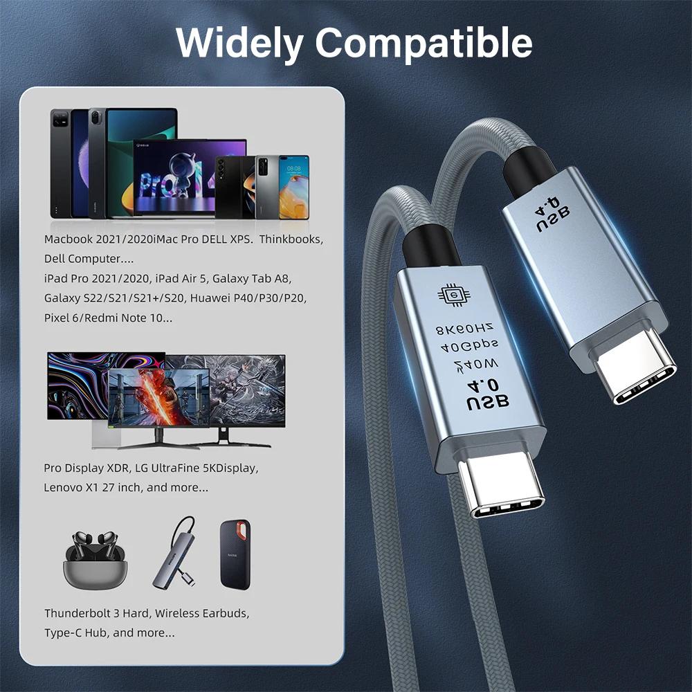 PD 3.1 240W USB4 Cable For Thunderbolt 3/4 8K HD 40Gbps 48V 5A Fast Charging USB Type C Data Cord For MacBook iPad Phone Laptop
