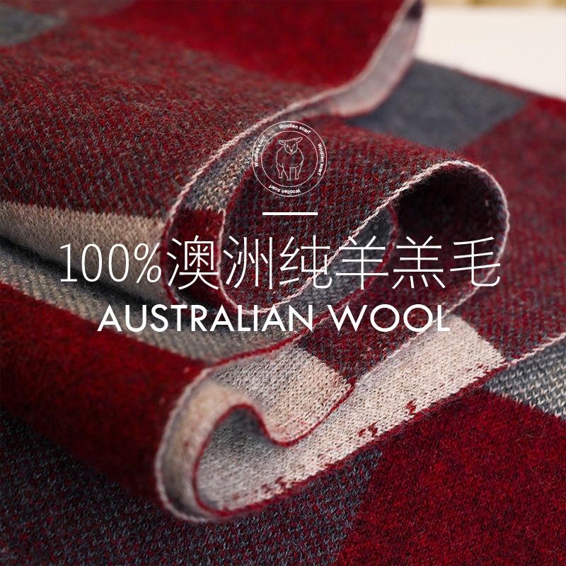 Plaid Scarf Men's Pure Wool Winter Versatile Thickened To Send Elders Knitted Scarf Men's Birthday Gift