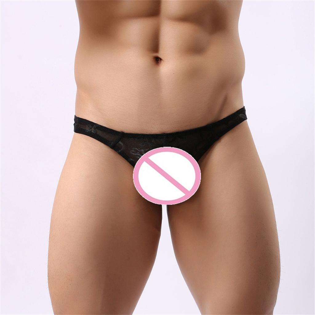 Men's Sexy Mesh Lace Transparent Underwear Sexy Transparent Low Waist Briefs