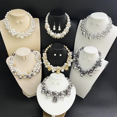 Cadena Corta de Perlas de Imitación Retro Europea y Americana Gargantilla de Temperamento Exagerado Juego de Accesorios Exquisitos para Banquetes Cadena