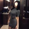 Royal Sister Spice Girl Pure Desire Wind Hip-wrapped Gray Dress Women's Semi-turtleneck Design Sense Slim Fit and Thin Half-sleeved Short Skirt