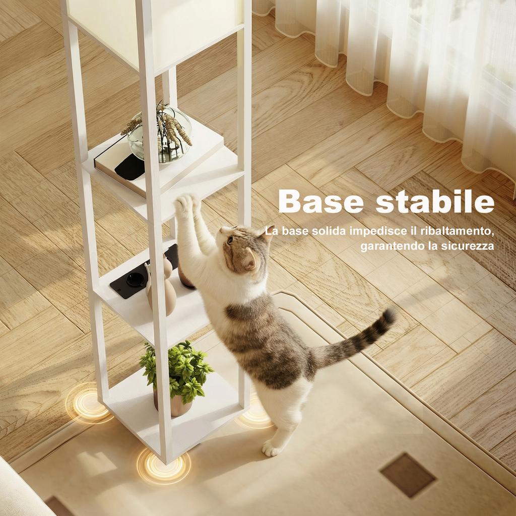 Floor Lamp with Shelves, Adjustable Light, Foot Switch and USB Ports, White