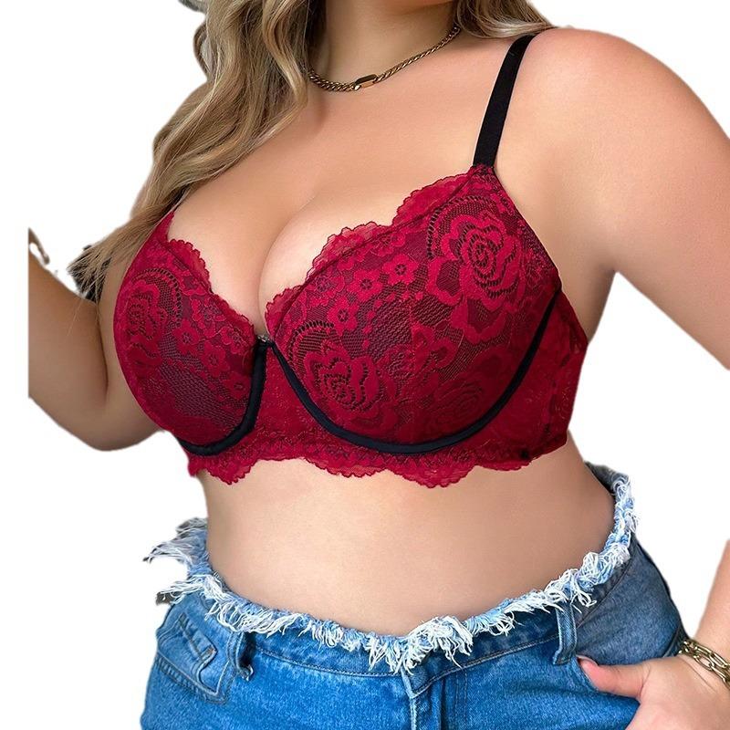 Übergröße, europäischer und amerikanischer Stil, Damen-Dessous, Bügel-Spitzen-BH, große Körbchen, Push-Up-Büstenhalter, verstellbares Unterwäsche-Top