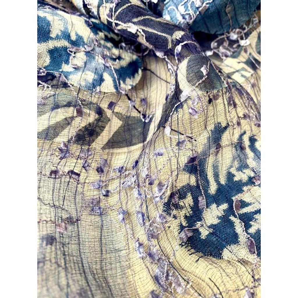 Used Indian silk stole, Ari embroidery, 1395, thin, spring/summer, 40x180, navy, Mother's Day gift
