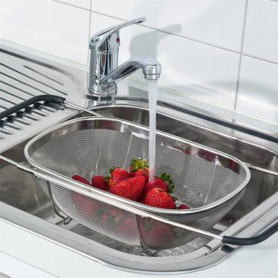 Cestello Scolapiatti Retrattile in Acciaio Inossidabile Manici con Impugnatura in Gomma Scolapasta Ovale Lavello Scolapiatti per Verdure Cesto Portaoggetti Domestico