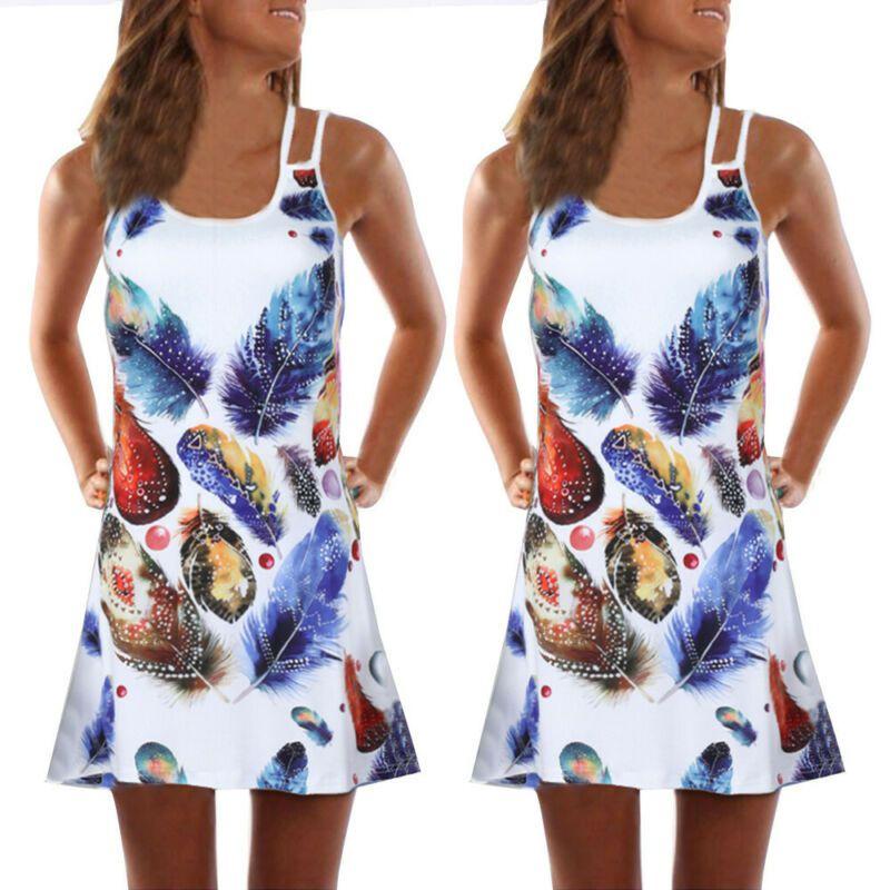 Vintage Boho Women Loose Summer Sleeveless 3d Floral Print Tank Mini Dress For Effortless Style