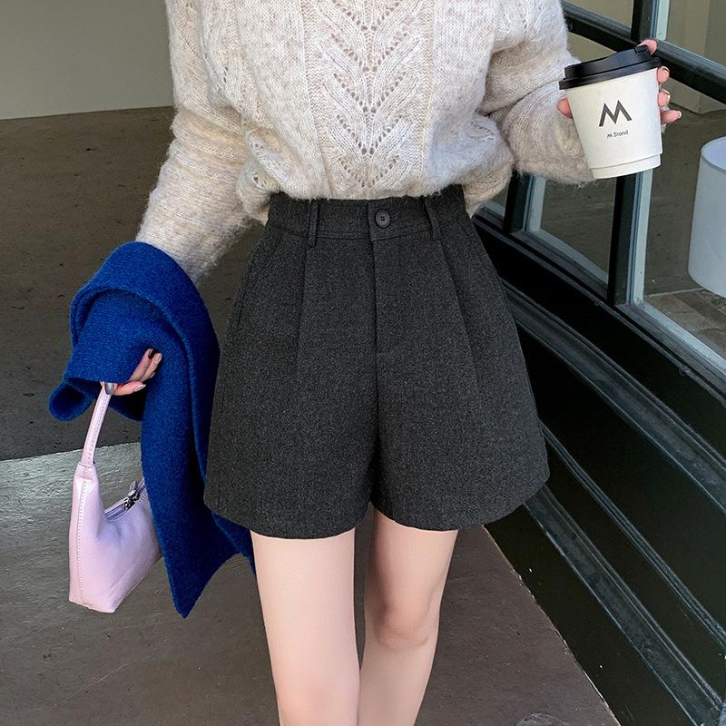 

Korean Retro High Waist Woolen Booty Shorts - 2024 Winter Women’s Slimming Wide Leg L сірий колір