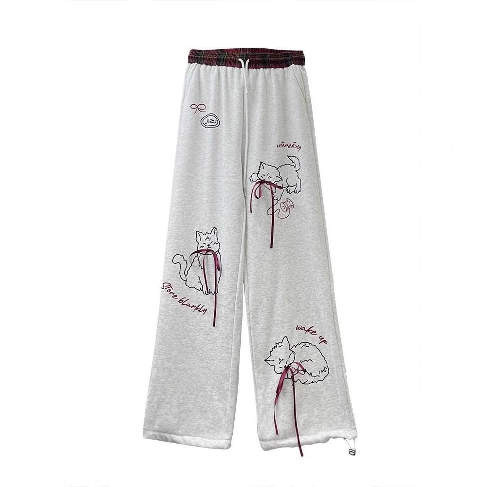 

Серые брюки для женщин, весна и осень, драпированные спортивные брюки с принтом, новые повседневные брюки, свободные прямые брюки, спортивные брюки XL серый