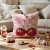 Beautiful Pink Bow Cherry Cushion Cover Anti-Dustmite Pillowcase Invisible Zipper Silky Short Plush Sofa Cushion Cover