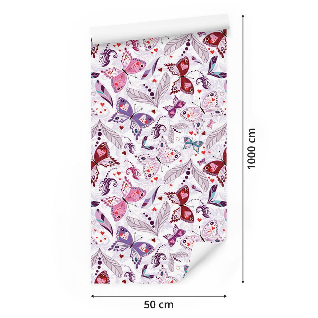 Wallpaper Butterflies Hearts and Dots for Living Room and Bedroom 50x1000