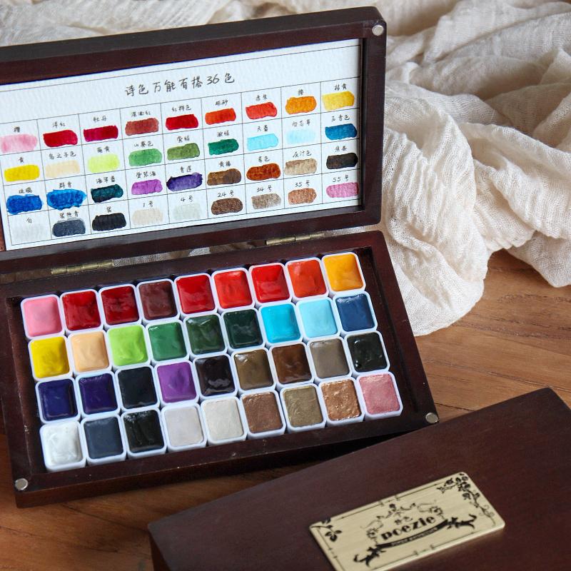 36-kleur Parelmoer Solide Waterverf Pigment Universeel Alles-combinerend Nagel Schilderij, Verstrengeld Bloemen Vlek Kleurstof Doos