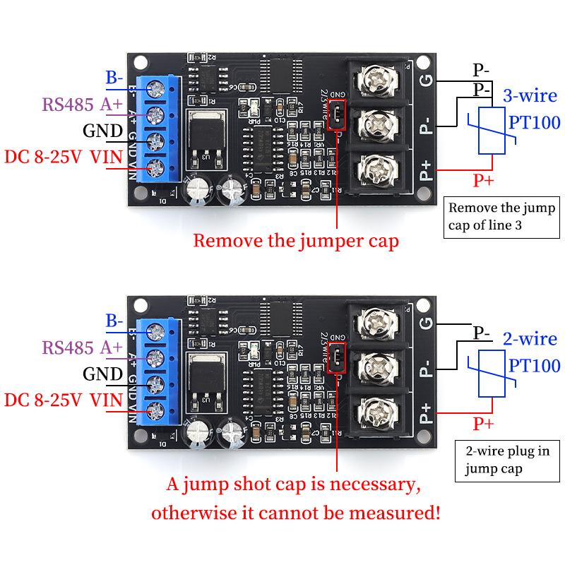 PT100/RTD/Thermocouple Temperature Transmitter Module with RS485 MODBUS RTU Interface, Wide Voltage DC 8-25V